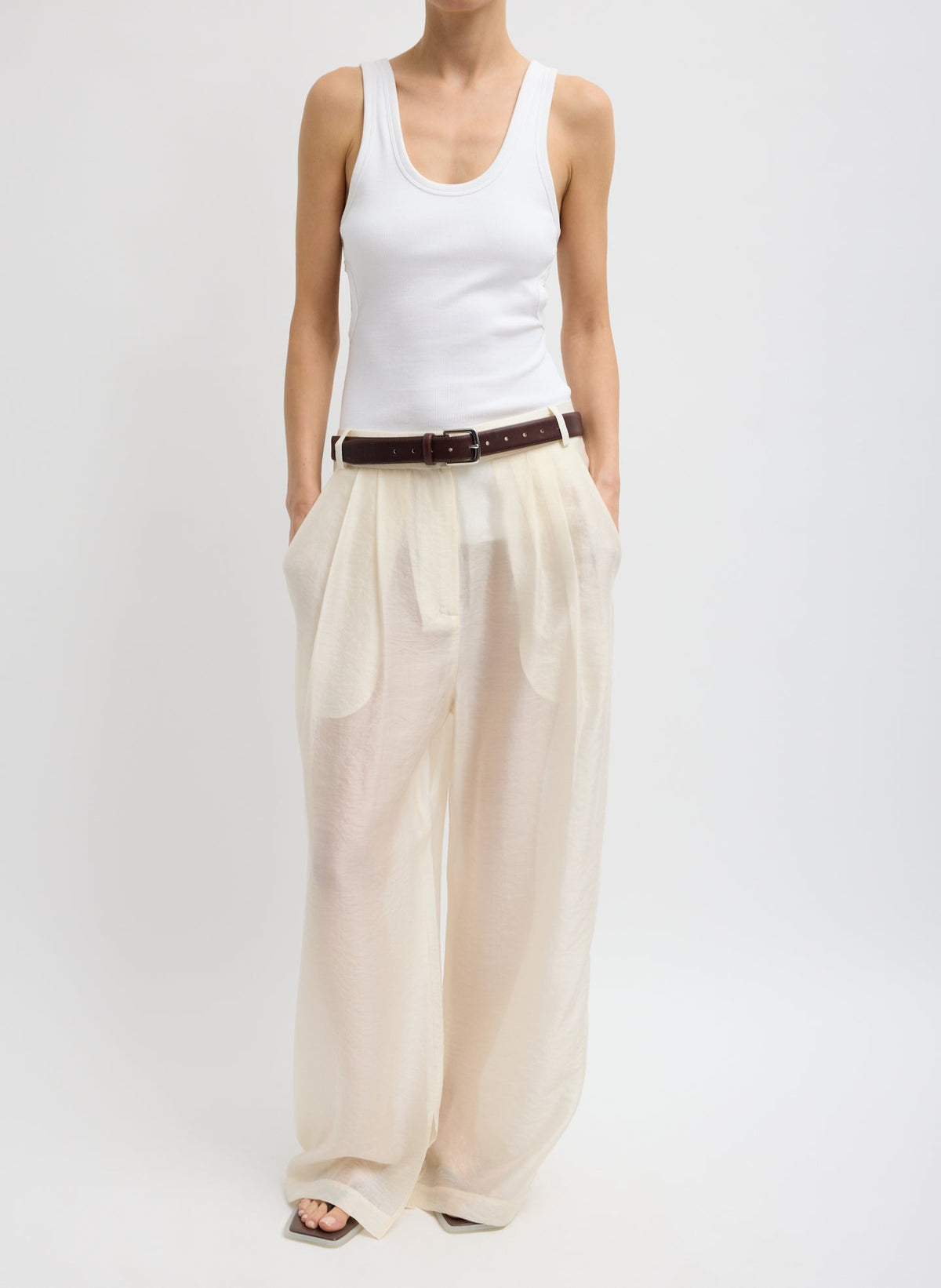 Summer Voile Stella Pant With Slit Detail Ivory - Tibi