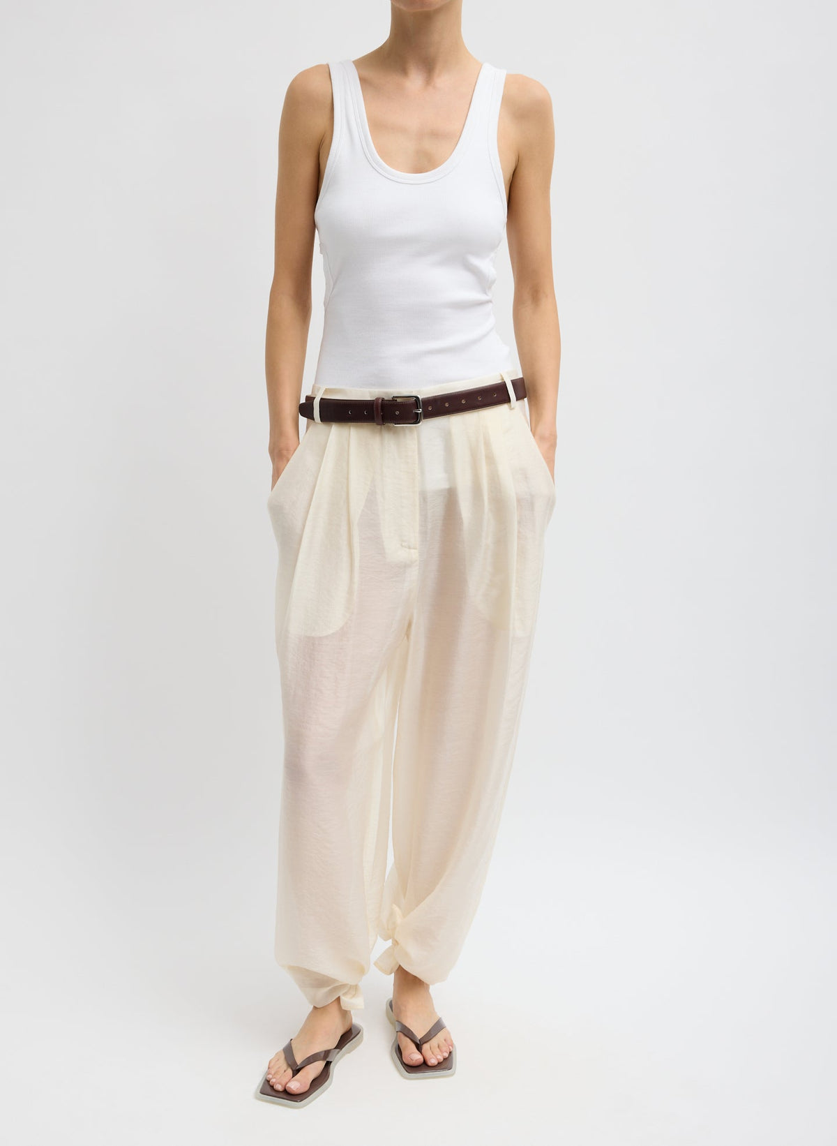 Summer Voile Stella Pant With Slit Detail Ivory - Tibi