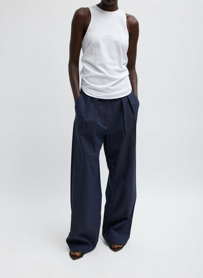 Menswear Crepon Stella Full Length Pant Navy Multi - Tibi