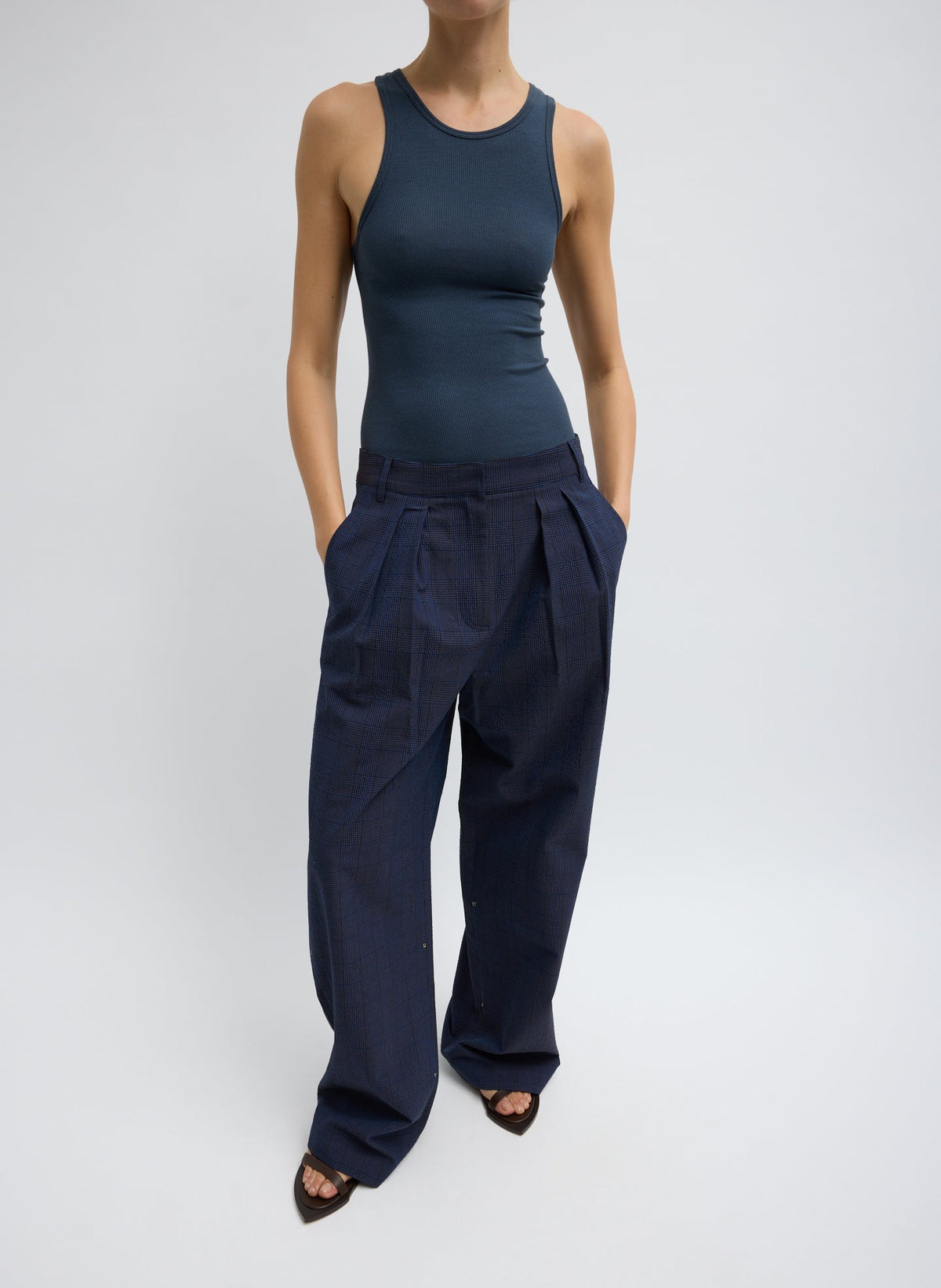 Menswear Crepon Stella Full Length Pant Navy Multi - Tibi