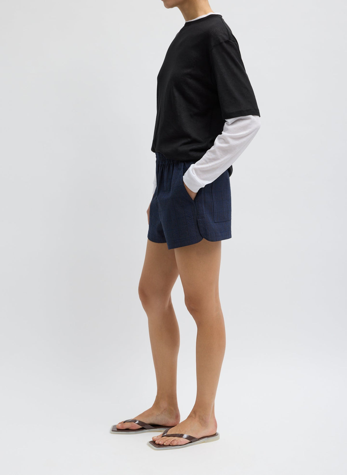 Menswear Crepon Pull On Shorts Navy Multi - Tibi