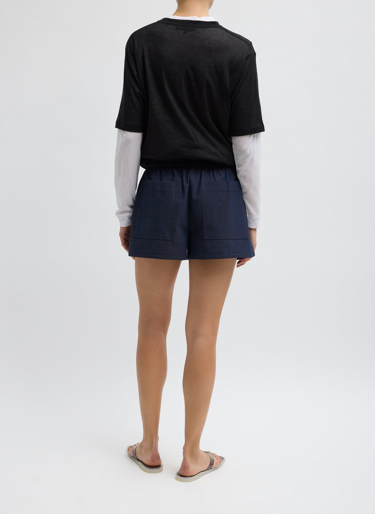 Menswear Crepon Pull On Shorts Navy Multi - Tibi