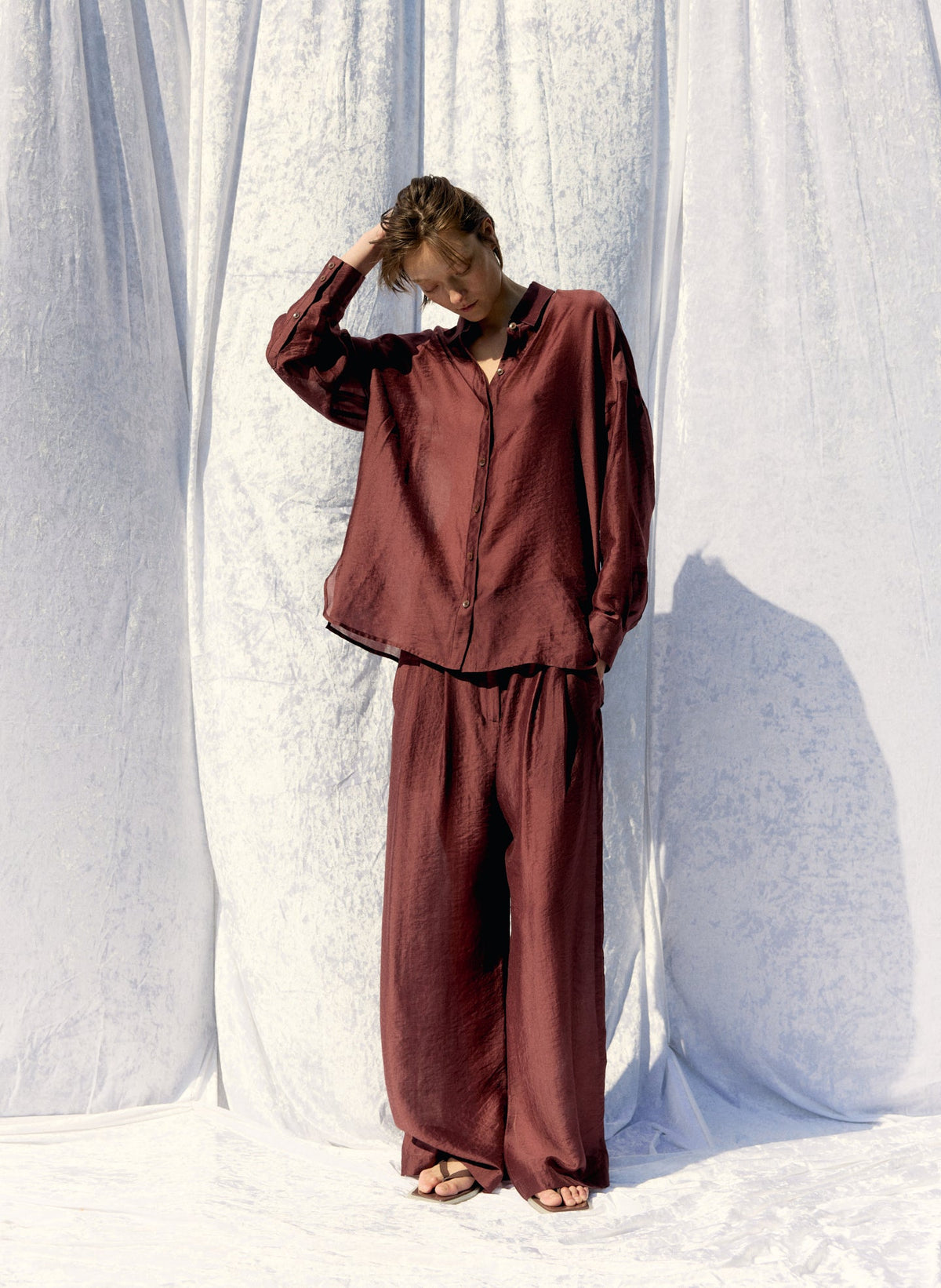 Summer Voile Stella Pant With Slit Detail Russet Brown - Tibi