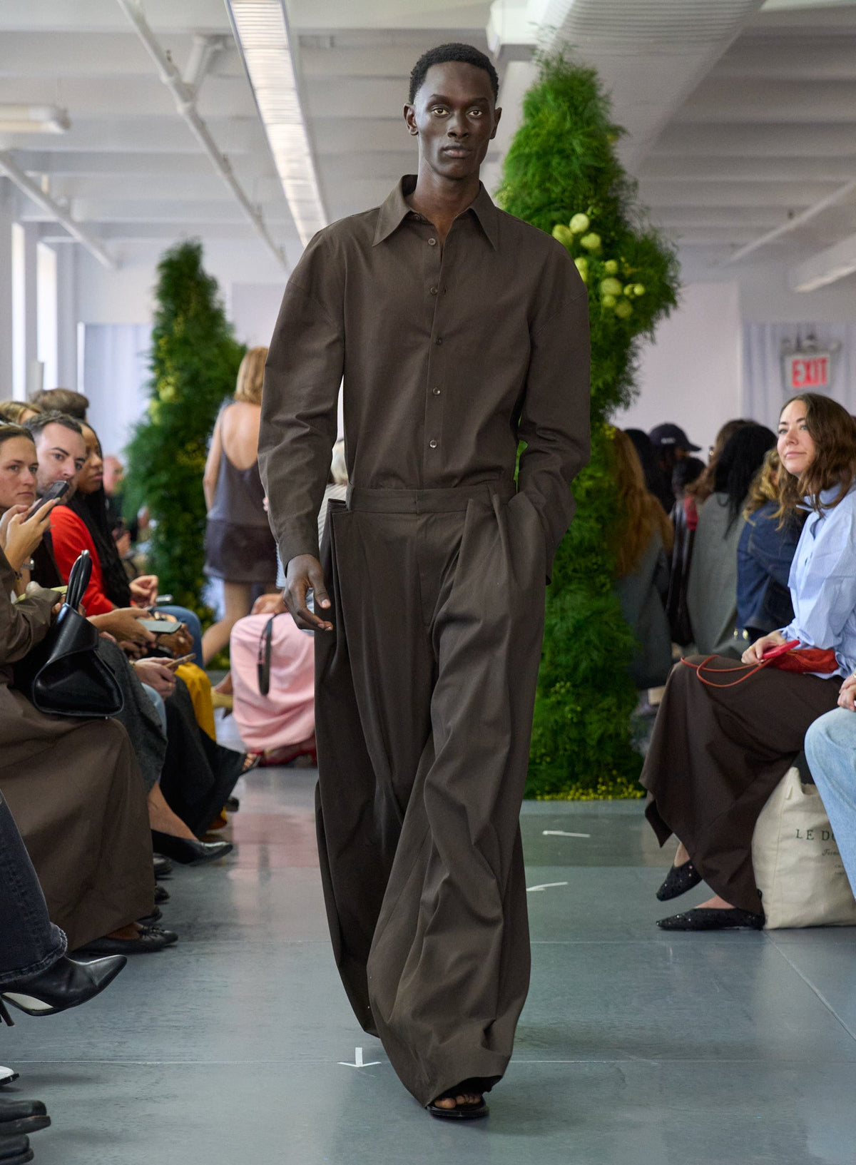 Luxe Spring Twill Tucked Pleated Wide Leg Trouser Hickory Brown - Tibi