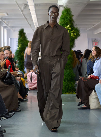 Luxe Spring Twill Tucked Pleated Wide Leg Trouser Hickory Brown - Tibi