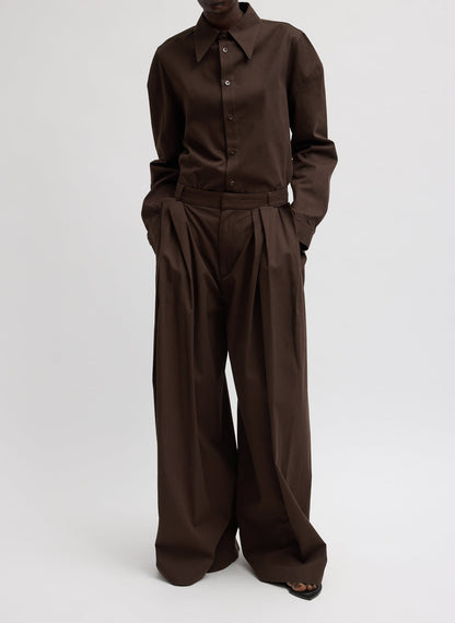 Luxe Spring Twill Tucked Pleated Wide Leg Trouser Hickory Brown - Tibi