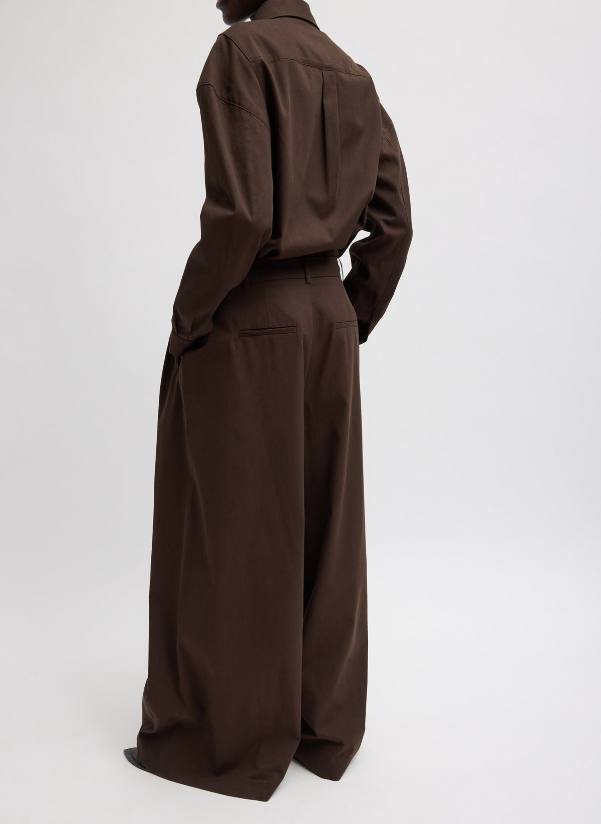 Luxe Spring Twill Tucked Pleated Wide Leg Trouser Hickory Brown - Tibi