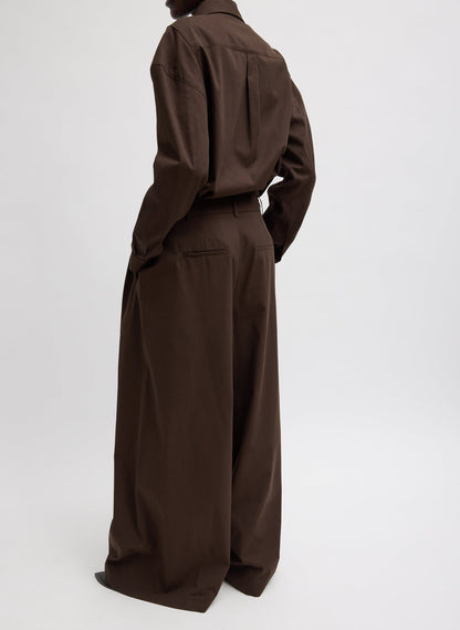 Luxe Spring Twill Tucked Pleated Wide Leg Trouser Hickory Brown - Tibi