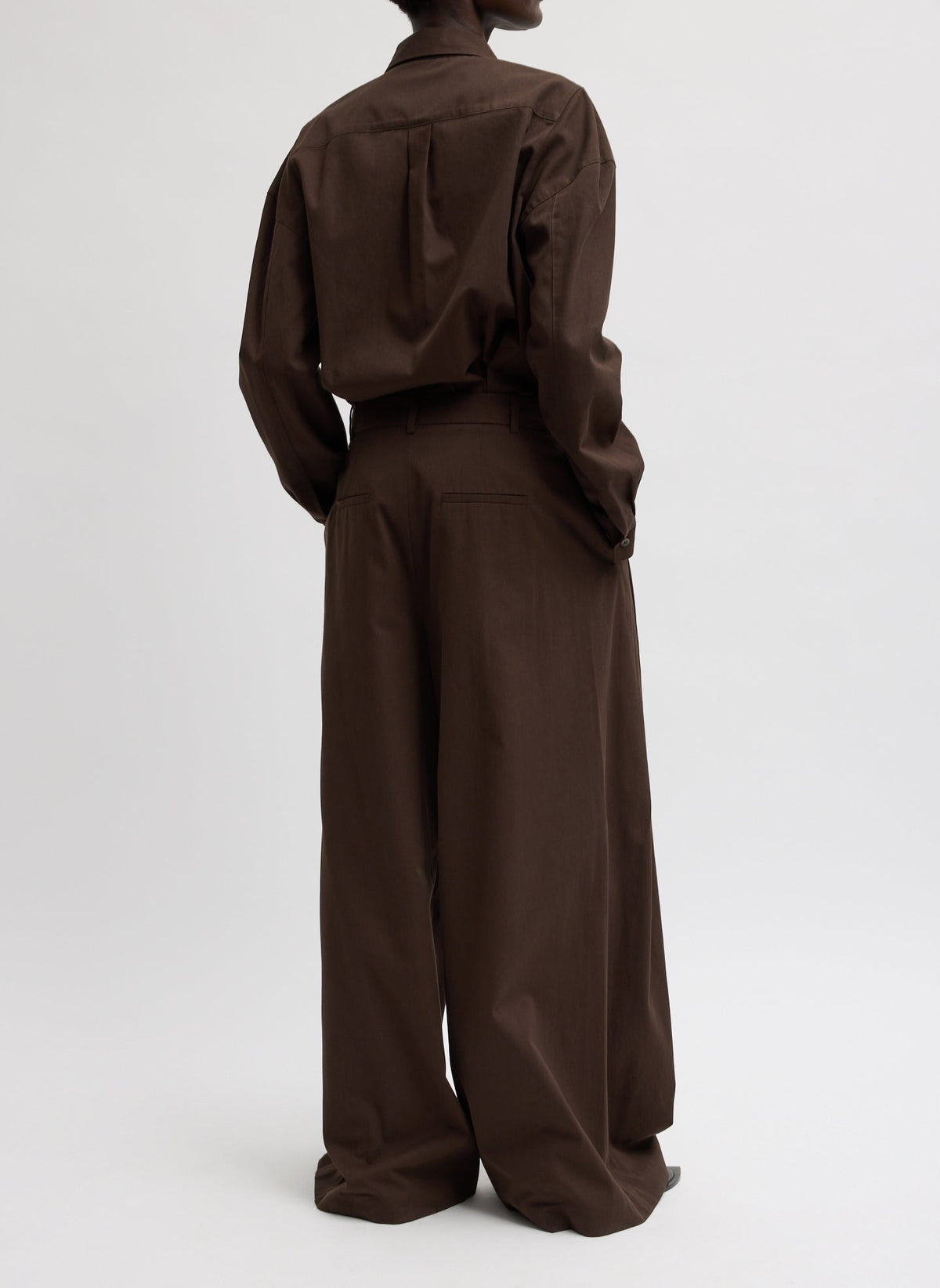 Luxe Spring Twill Tucked Pleated Wide Leg Trouser Hickory Brown - Tibi