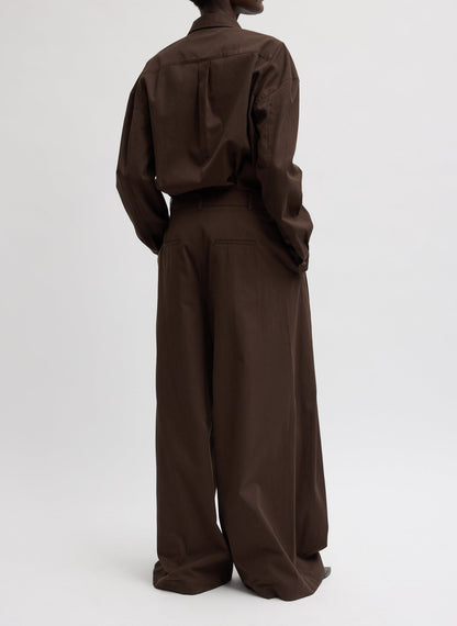 Luxe Spring Twill Tucked Pleated Wide Leg Trouser Hickory Brown - Tibi