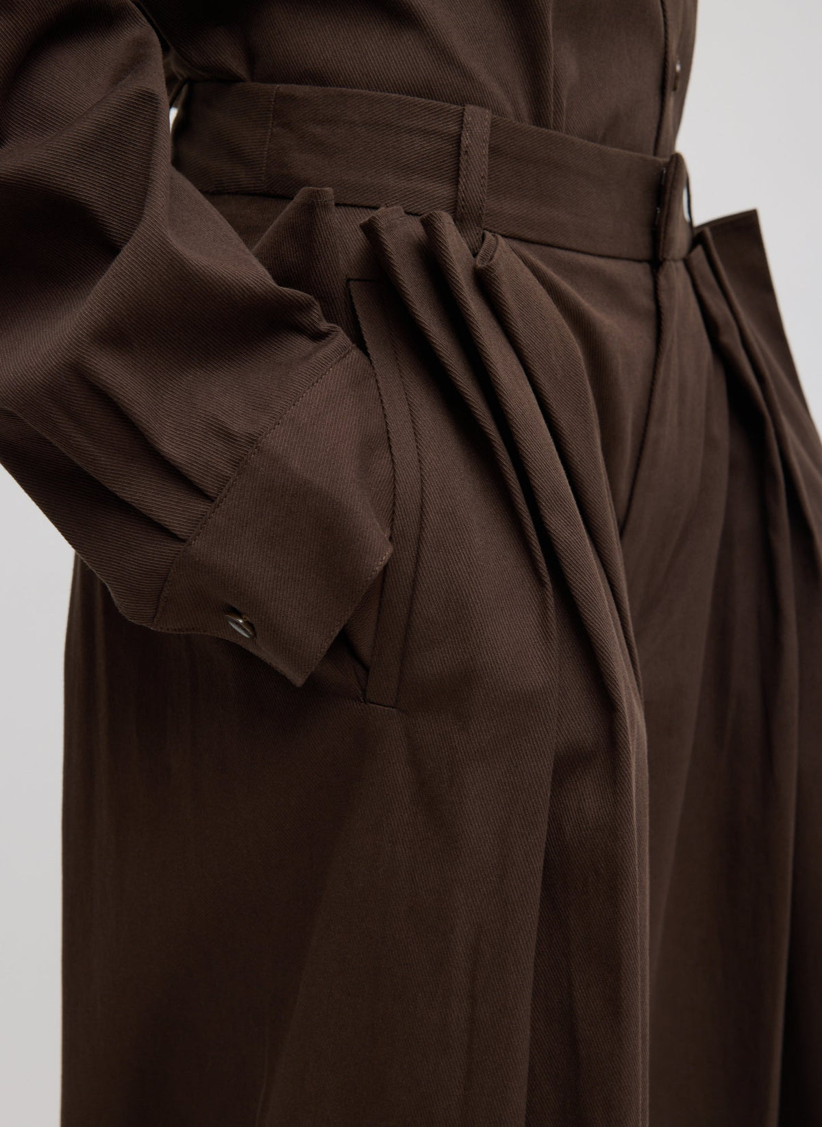 Luxe Spring Twill Tucked Pleated Wide Leg Trouser Hickory Brown - Tibi