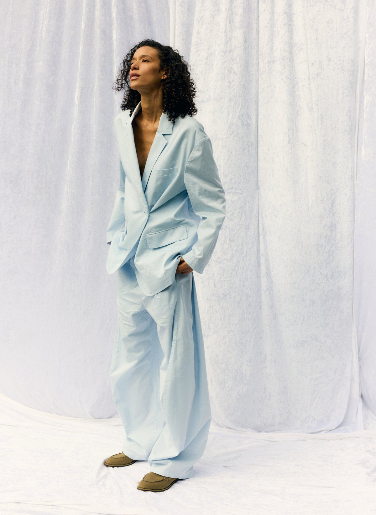 Garment Dyed Silky Cotton Winslow Pull On Pant Pale Blue - Tibi