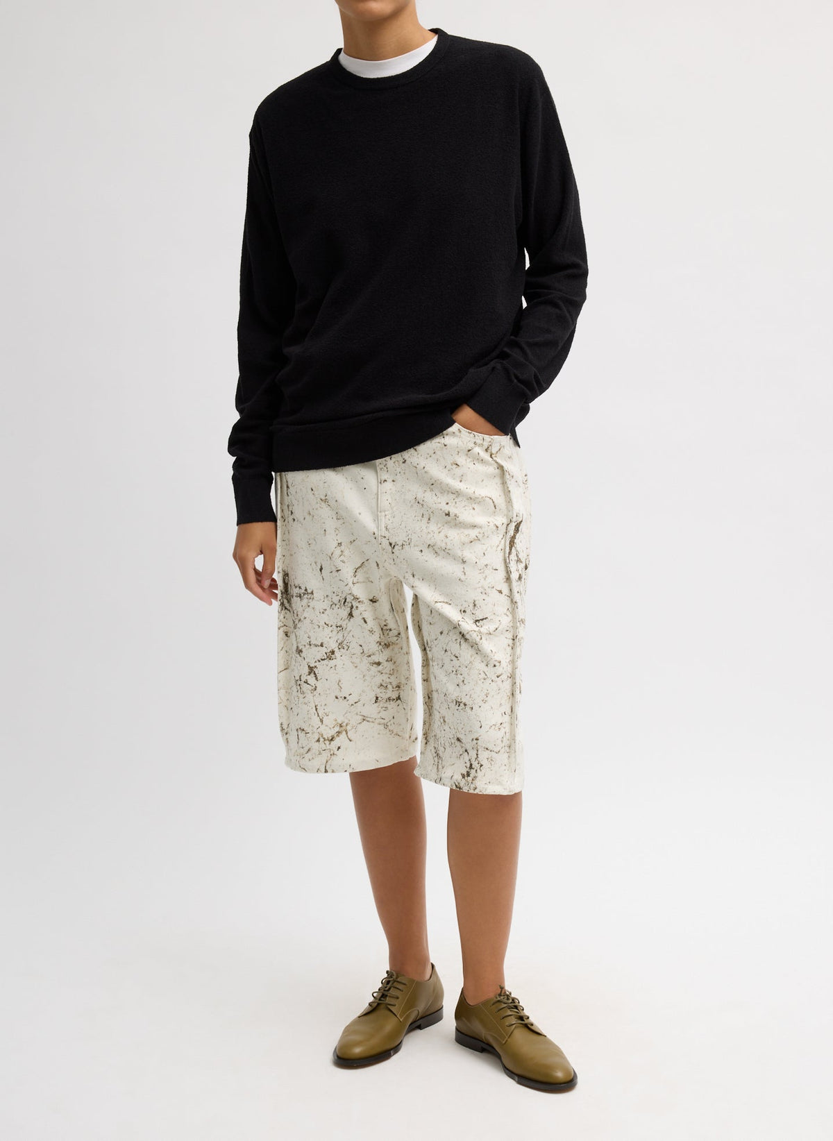 Calcimin Denim Tuck Jean Shorts Ivory Multi - Tibi