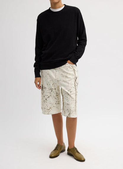 Calcimin Denim Tuck Jean Shorts Ivory Multi - Tibi