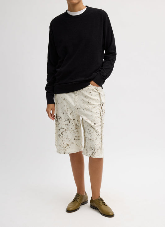 Calcimin Denim Tuck Jean Shorts Ivory Multi - Tibi