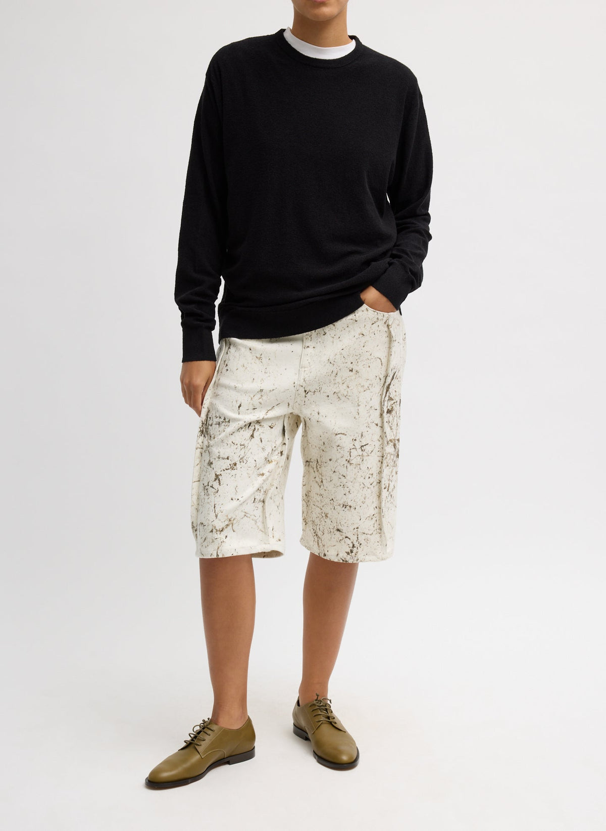 Calcimin Denim Tuck Jean Shorts Ivory Multi - Tibi