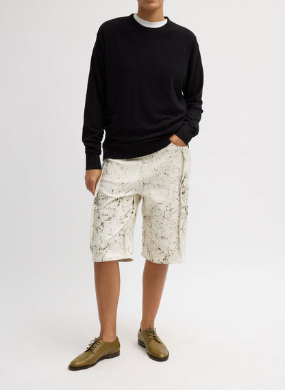Calcimin Denim Tuck Jean Shorts Ivory Multi - Tibi