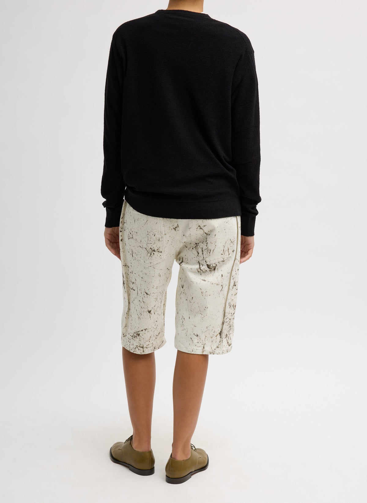Calcimin Denim Tuck Jean Shorts Ivory Multi - Tibi