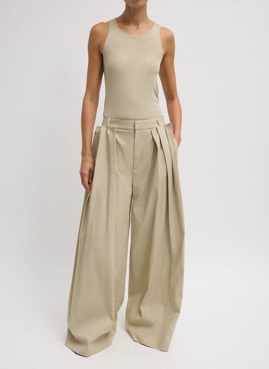 Luxe Spring Twill Tucked Pleated Wide Leg Trouser Taupe - Tibi