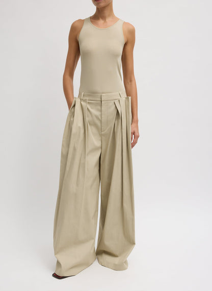 Luxe Spring Twill Tucked Pleated Wide Leg Trouser Taupe - Tibi