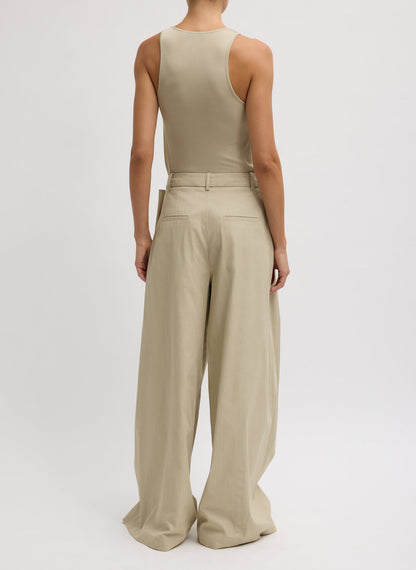 Luxe Spring Twill Tucked Pleated Wide Leg Trouser Taupe - Tibi