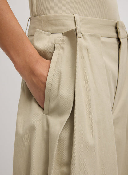 Luxe Spring Twill Tucked Pleated Wide Leg Trouser Taupe - Tibi