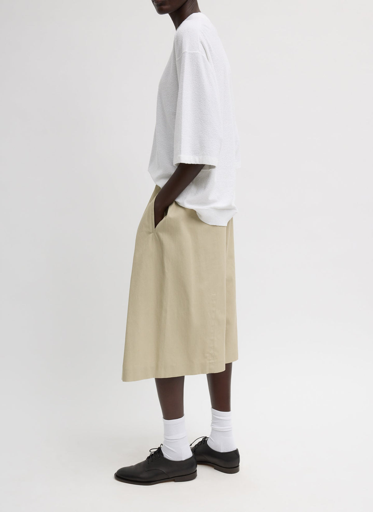 Luxe Spring Twill Tucked Pleated Wide Leg Short Taupe - Tibi