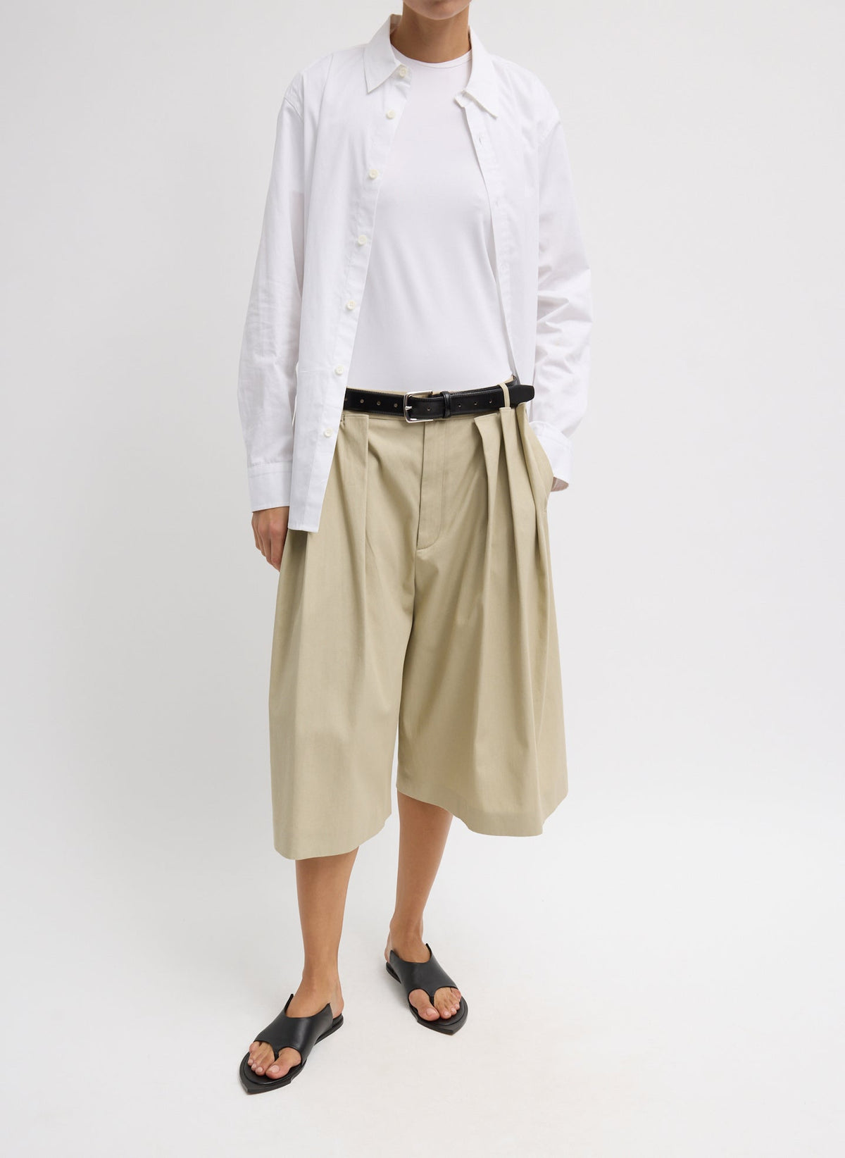 Luxe Spring Twill Tucked Pleated Wide Leg Short Taupe - Tibi