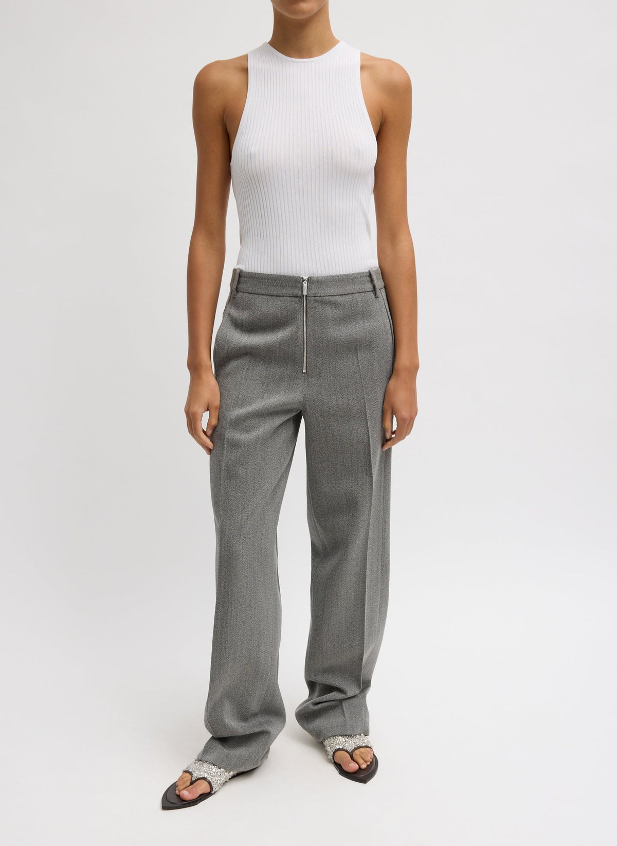 Structured Wool Zip Front Trouser Grey Multi - Tibi