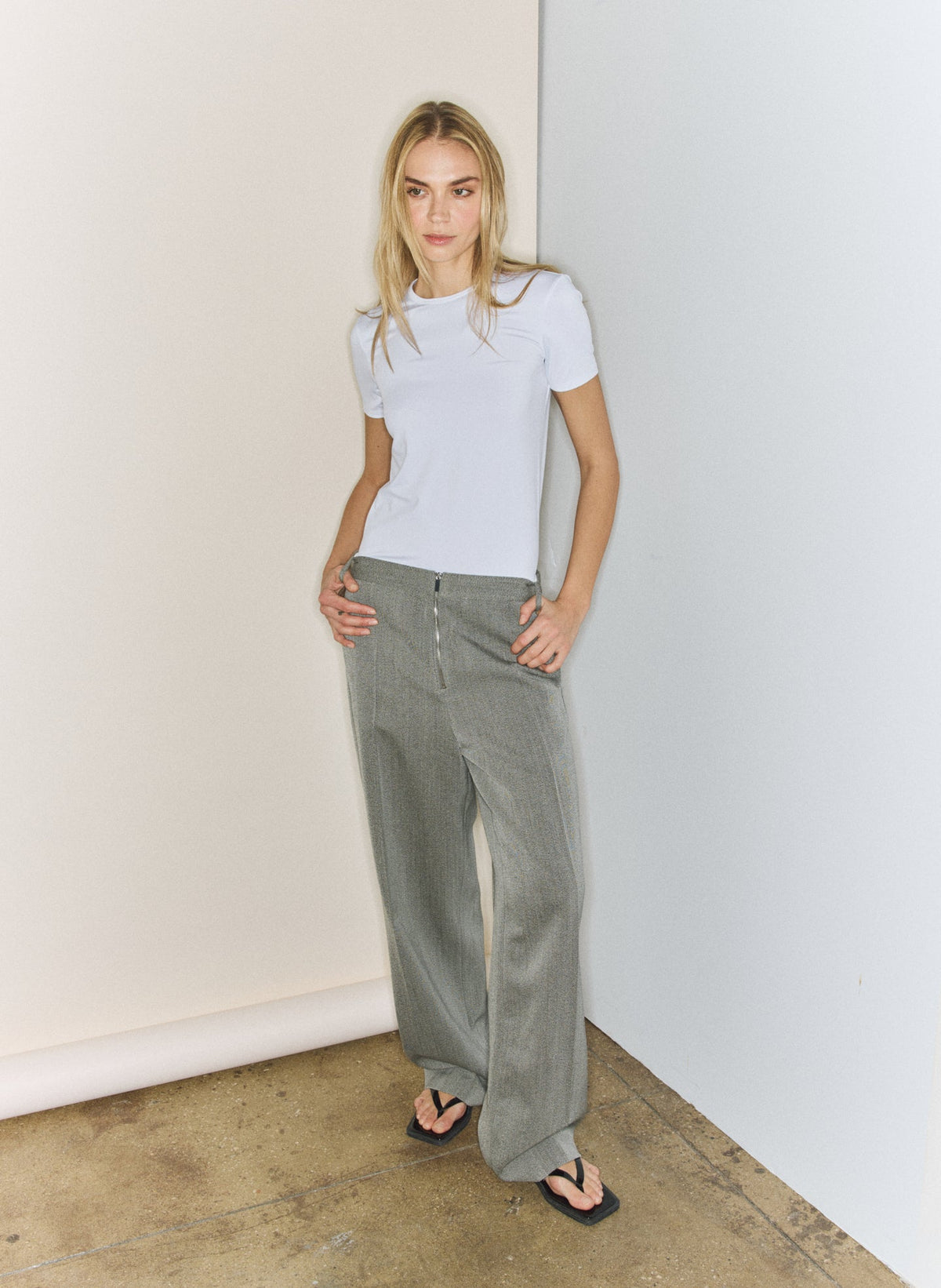 Structured Wool Zip Front Trouser Grey Multi - Tibi