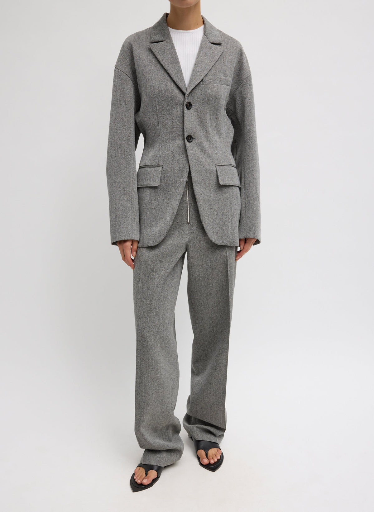 Structured Wool Zip Front Trouser Grey Multi - Tibi