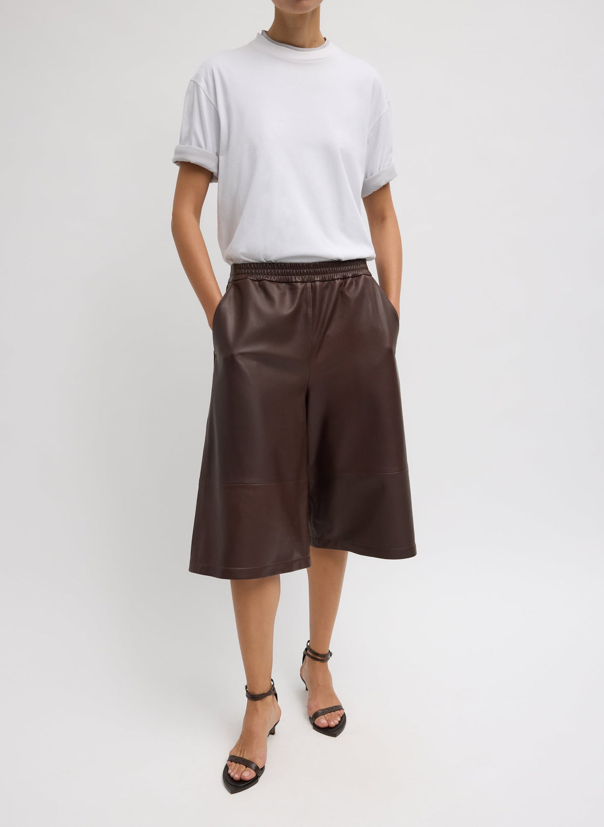 Leather Relaxed Long Short Brown - Tibi