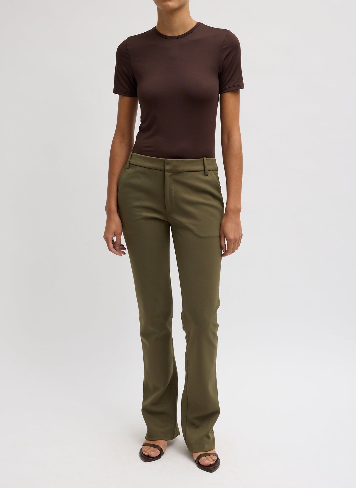 Spring Bonded Twill Elfie Trousers With Slits Nori Green - Tibi