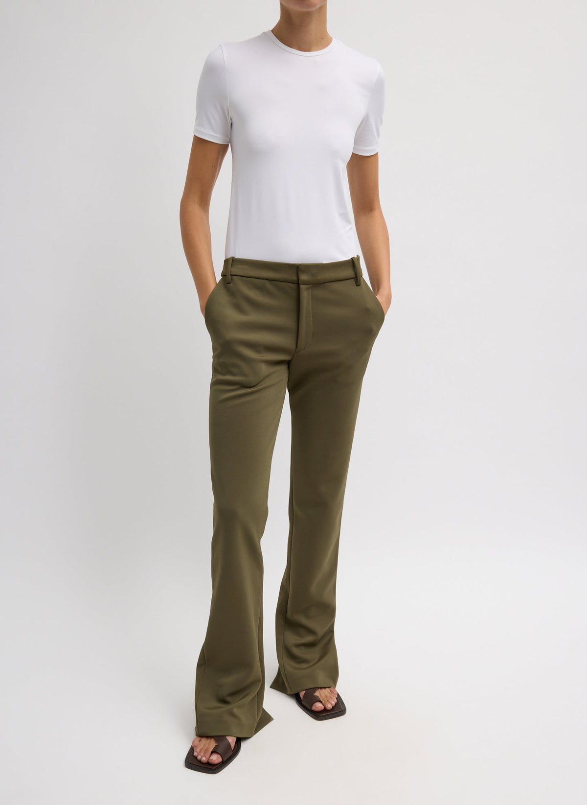 Spring Bonded Twill Elfie Trousers With Slits Nori Green - Tibi