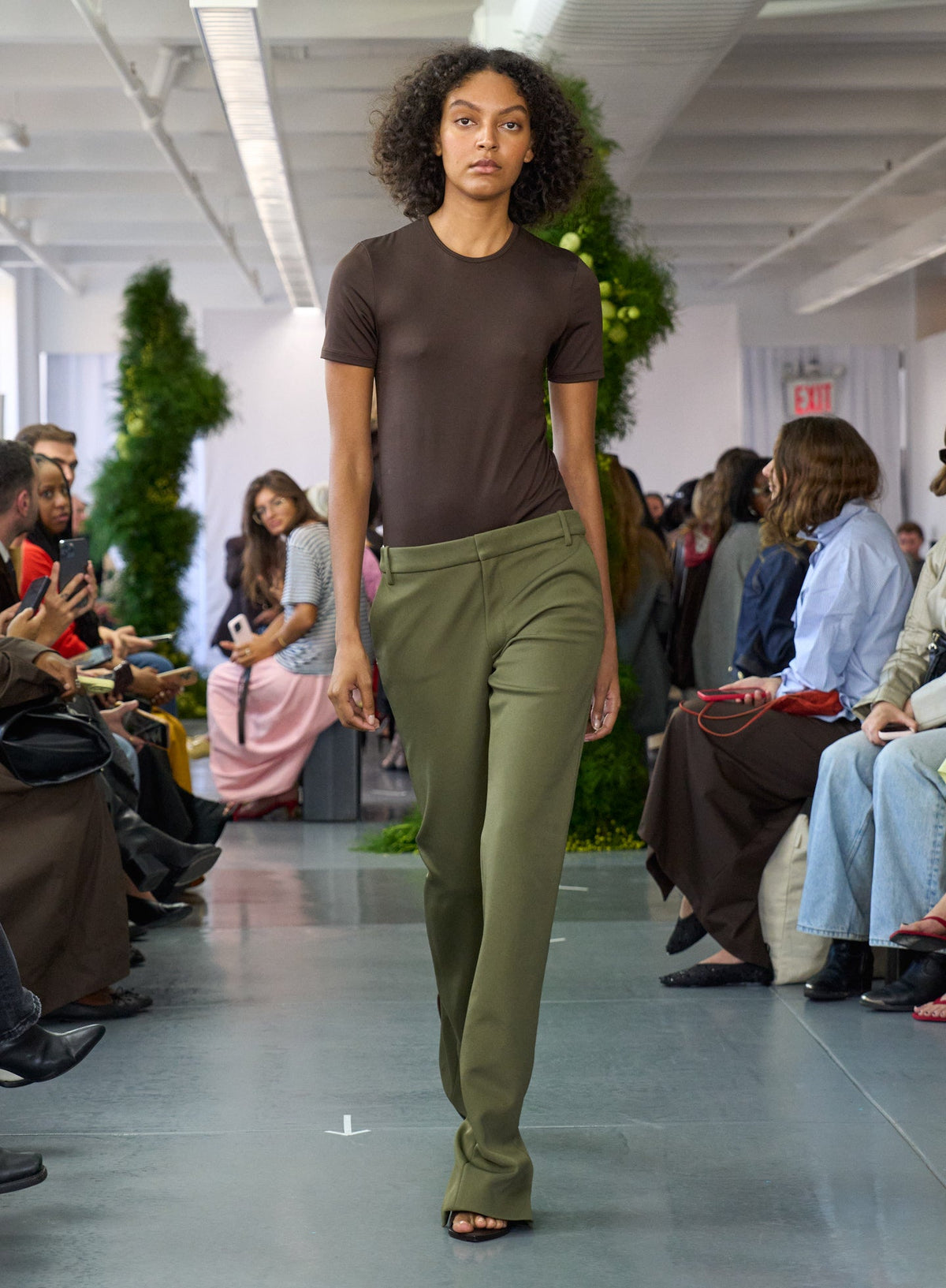 Spring Bonded Twill Elfie Trousers With Slits Nori Green - Tibi