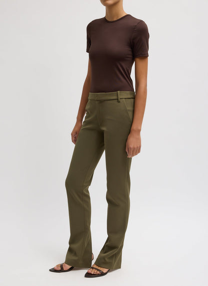 Spring Bonded Twill Elfie Trousers With Slits Nori Green - Tibi