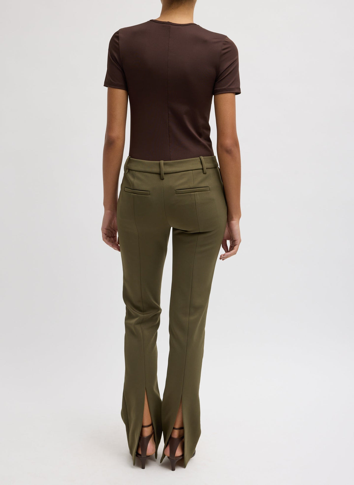 Spring Bonded Twill Elfie Trousers With Slits Nori Green - Tibi
