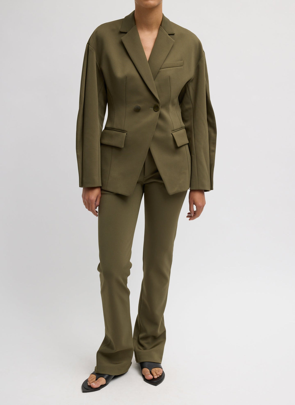 Spring Bonded Twill Elfie Trousers With Slits Nori Green - Tibi