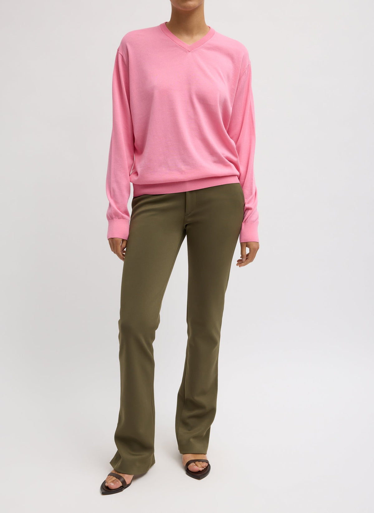 Spring Bonded Twill Elfie Trousers With Slits Nori Green - Tibi
