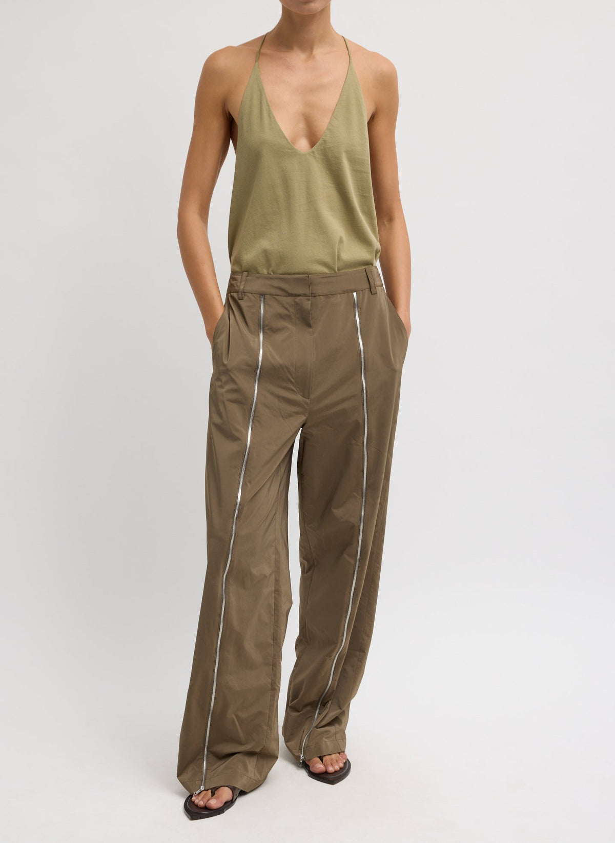 Nylon Zipper Trouser Dark Taupe - Tibi