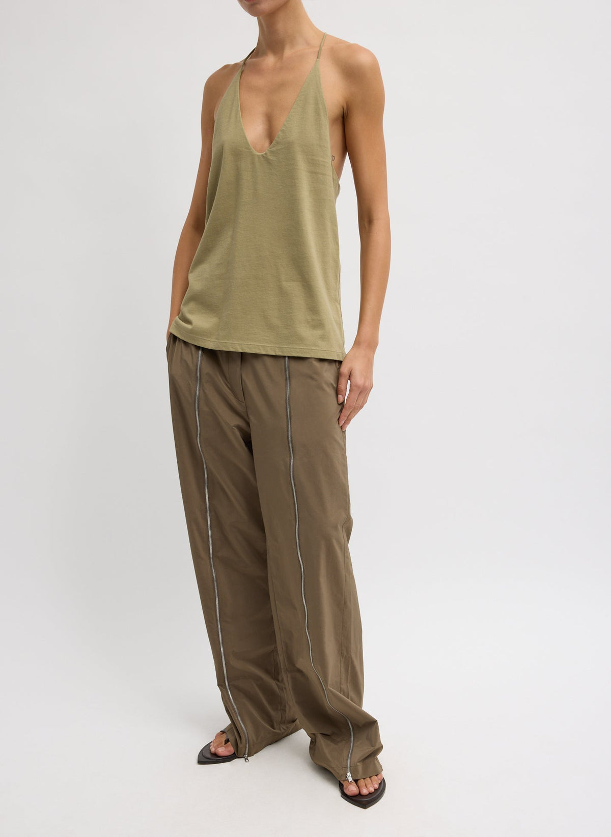 Nylon Zipper Trouser Dark Taupe - Tibi