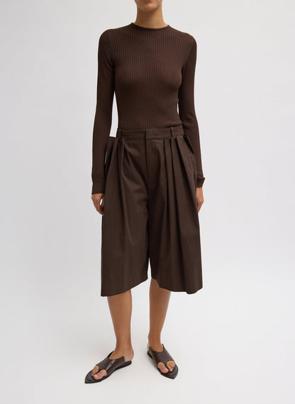 Luxe Spring Twill Tucked Pleated Wide Leg Short Hickory Brown - Tibi