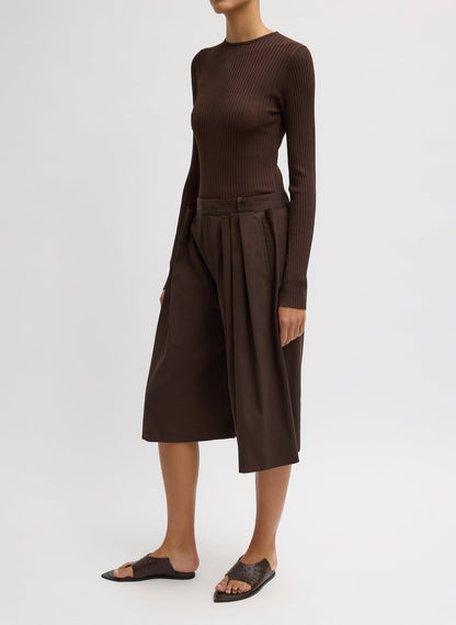 Luxe Spring Twill Tucked Pleated Wide Leg Short Hickory Brown - Tibi