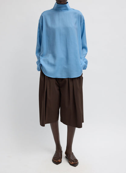 Luxe Spring Twill Tucked Pleated Wide Leg Short Hickory Brown - Tibi