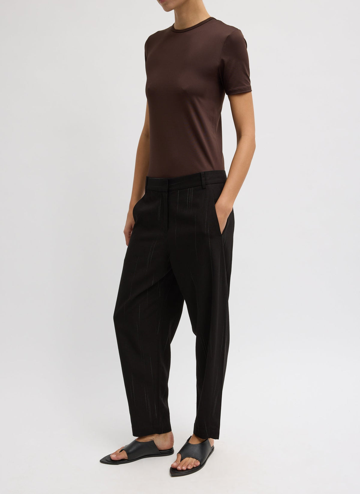Viscose Suiting Reese Curved Ankle Pant Black Multi - Tibi