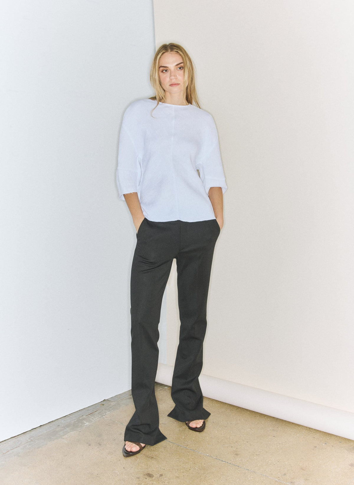 Spring Bonded Twill Elfie Trousers With Slits Black - Tibi