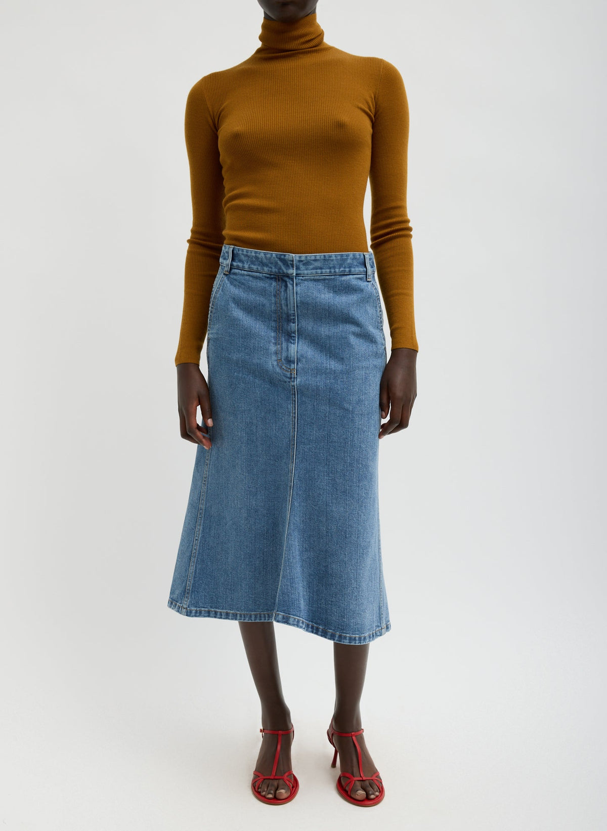 Classic Denim Sculpted Silke Skirt Classic Blue - Tibi
