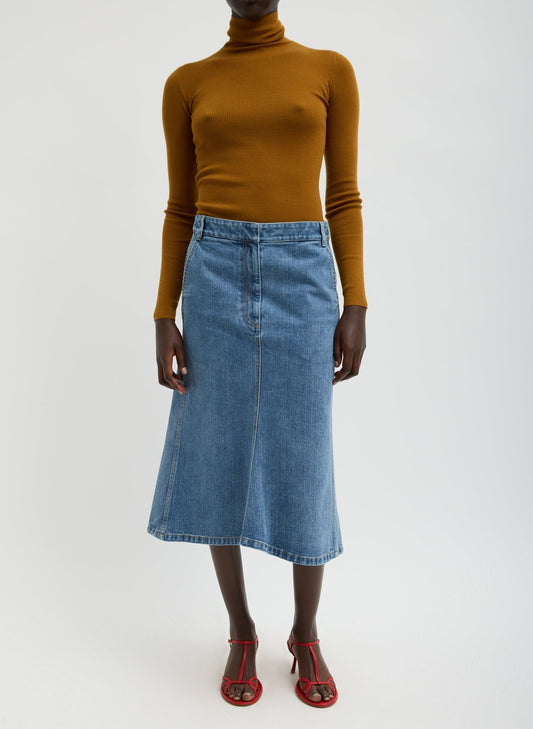 Classic Denim Sculpted Silke Skirt Classic Blue - Tibi