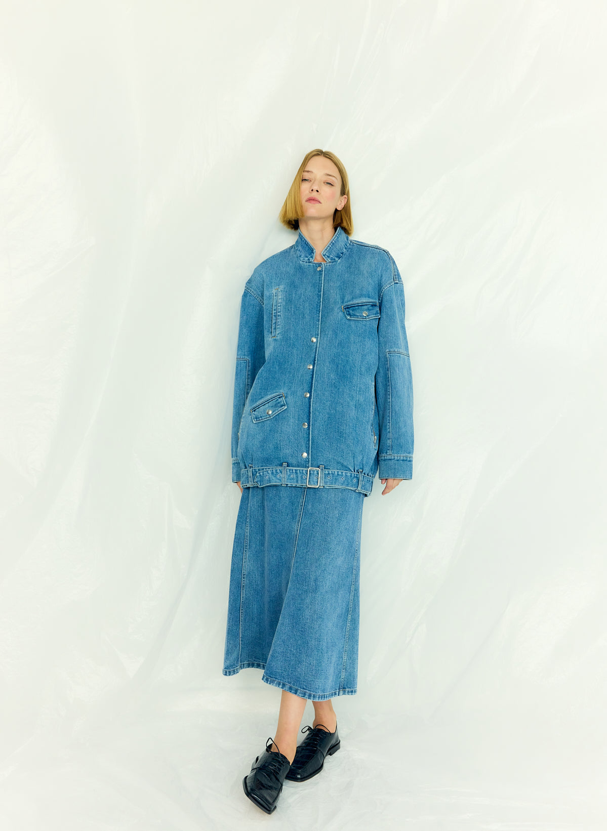 Classic Denim Sculpted Silke Skirt Classic Blue - Tibi