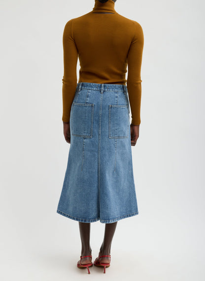 Classic Denim Sculpted Silke Skirt Classic Blue - Tibi